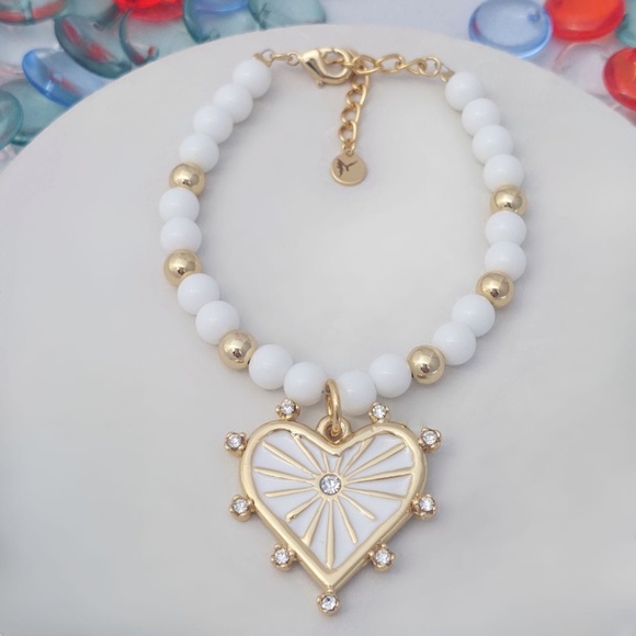 Colibra bracelet made of agates and gold balls with a hand-painted heart - Picture 2 of 3